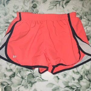 womens sm bright coral under armour shorts with pocket on waistband